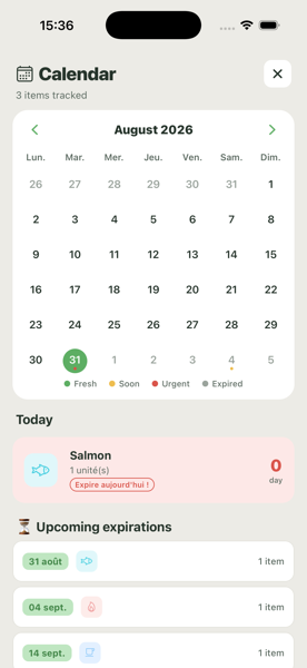 Calendar of upcoming expiry dates