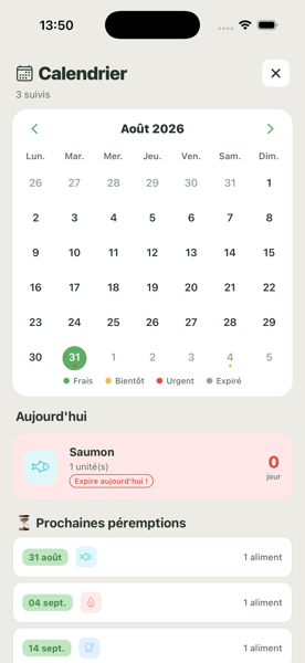 Calendrier des dates de péremption à venir