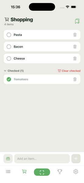 Shopping list with checkable items